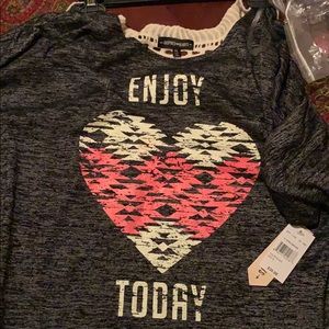 Grey, Black, Red and White Blouse